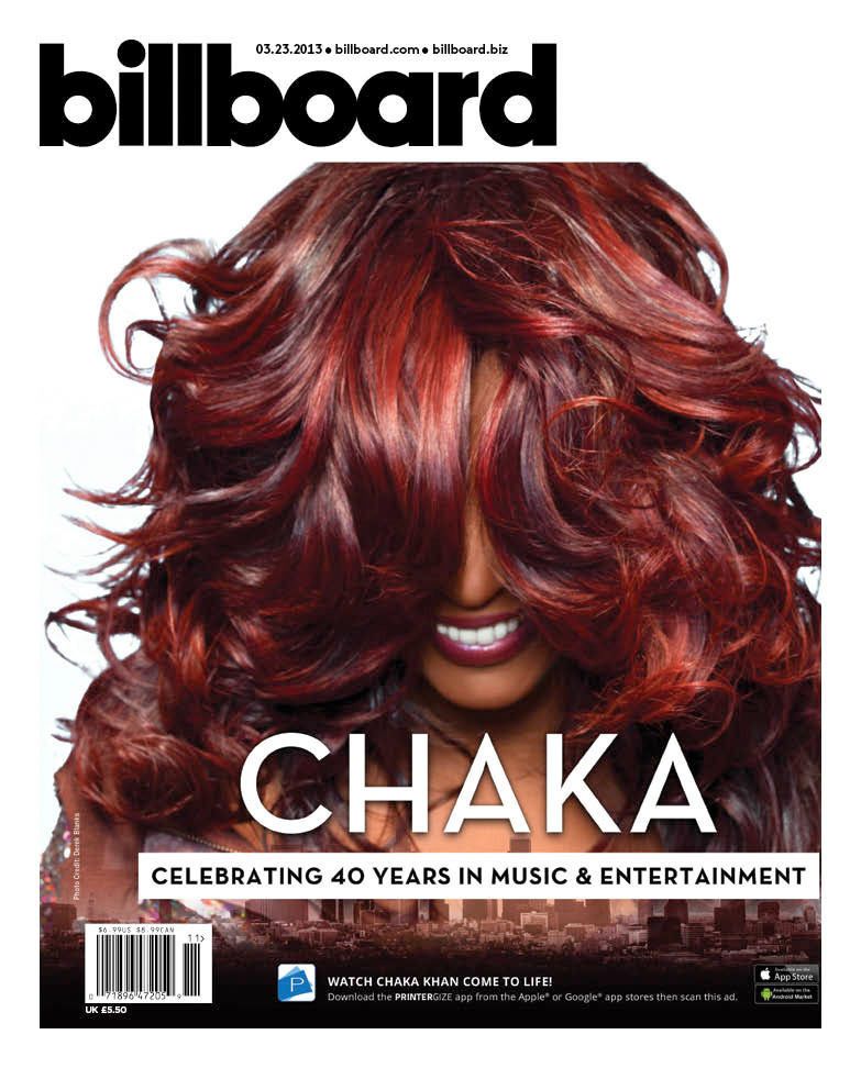 Chaka Khan Featured on Billboard Magazine's First-Ever Augmented Reality Cover on Newsstands March 16. (PRNewsFoto/Chaka Khan)